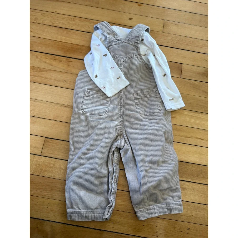 Gymboree bintage corduroy overalls and long sleeve dog embroidered‎